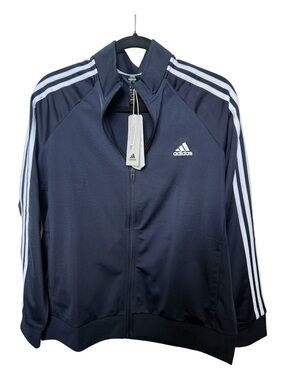 adidas Navy and White Three-Stripe Track Jacket
